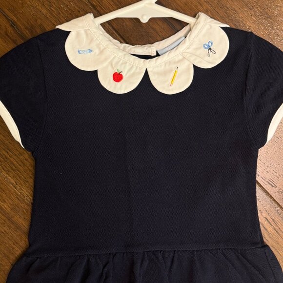 Bella Bliss - Navy Short Sleeve Dress w/ Scalloped Embroidered Collar - Picture 2 of 4